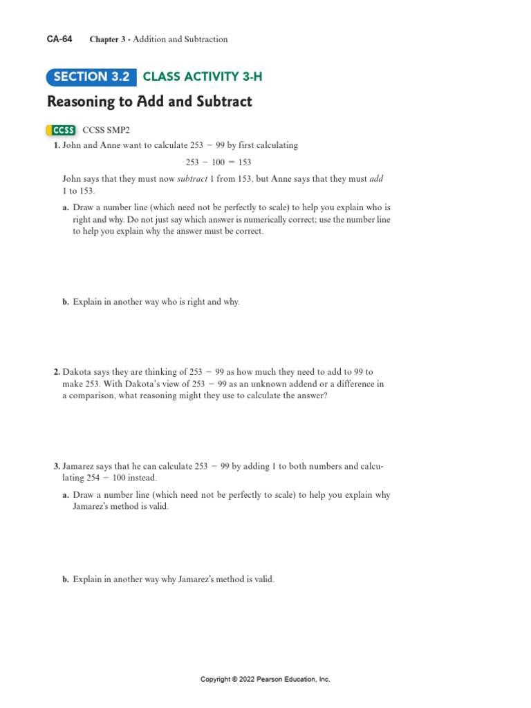 3.2 Reasoning To Add and Subtract | PDF