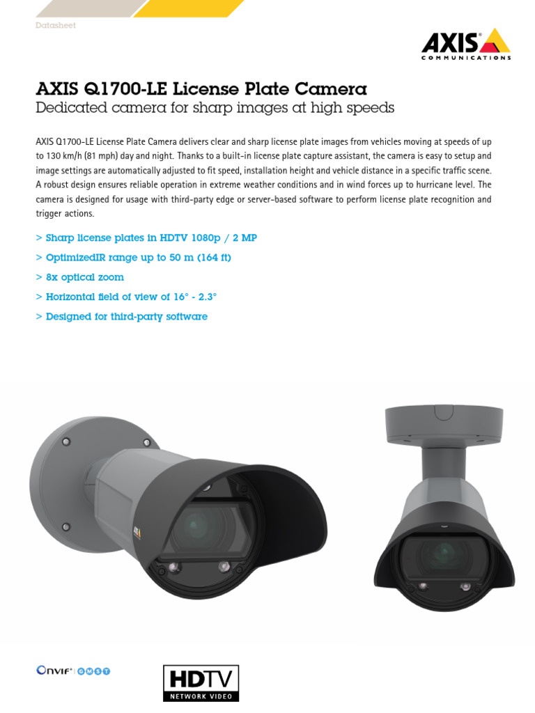 Datasheet Axis q1700 Le License Plate Camera en US 463442 | PDF