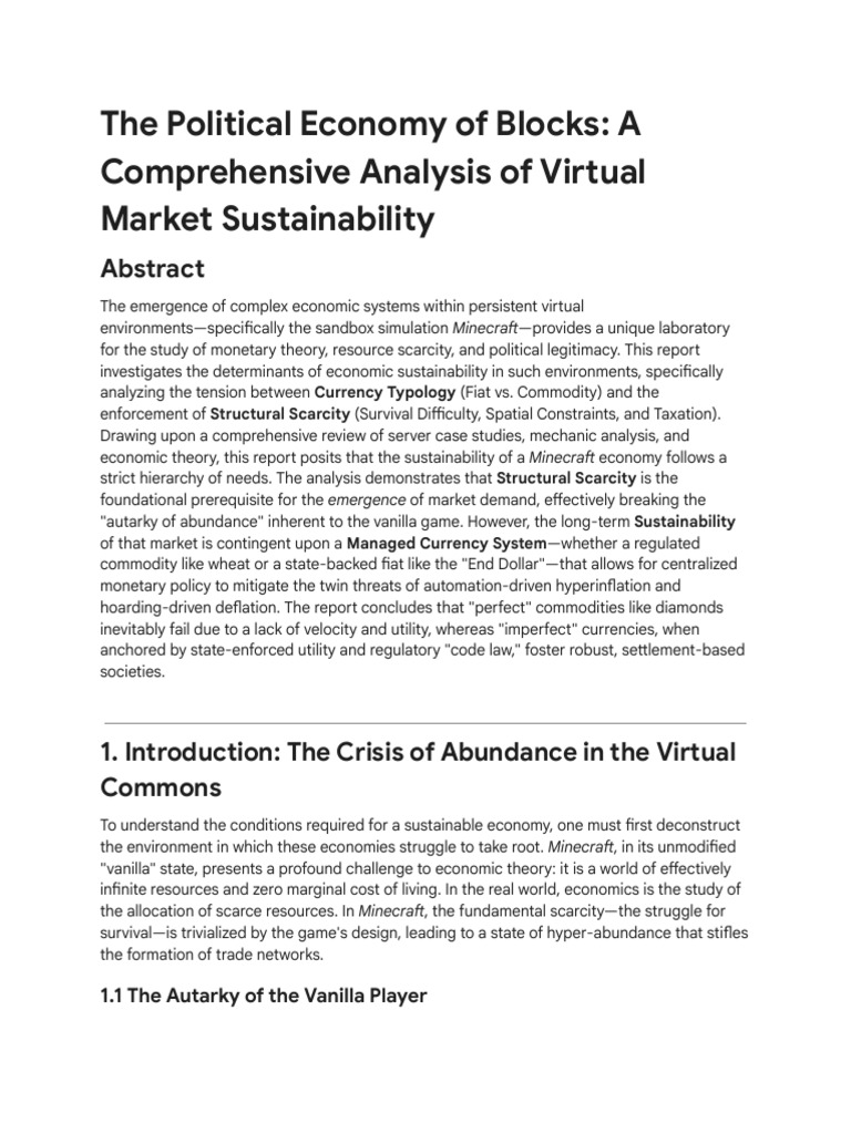 Minecraft Economy - Currency vs. Scarcity | PDF