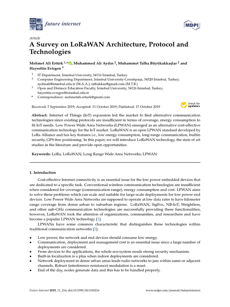 A Survey On LoRaWAN Architecture Protoco | PDF | Computer Network | Osi ...