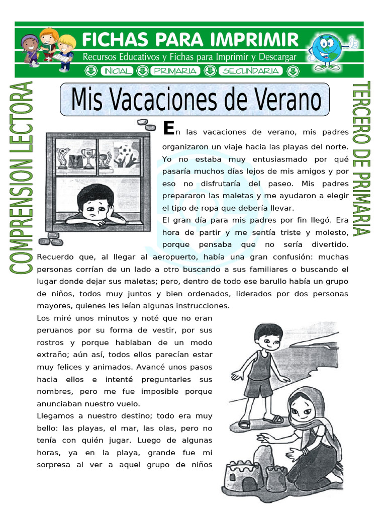 Ficha Mis Vacaciones de Verano para Tercero de Primaria | PDF