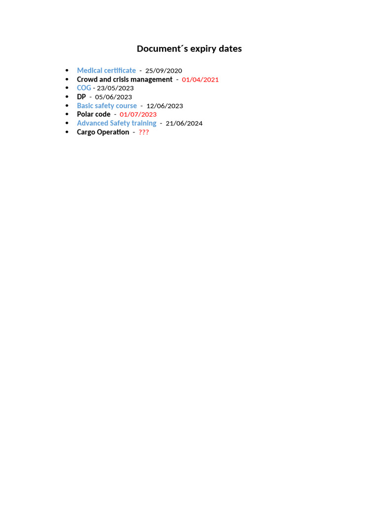 Document S Expiry Dates | PDF