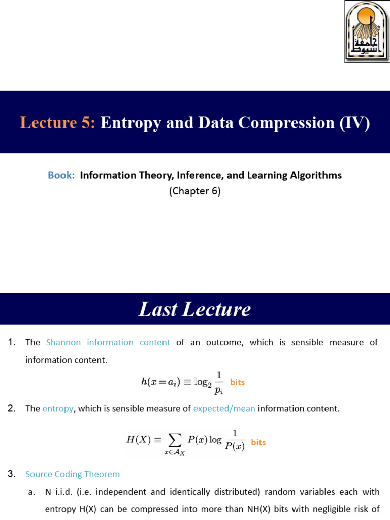 Lecture 5 - Entropy and Data Compression (IV) | PDF