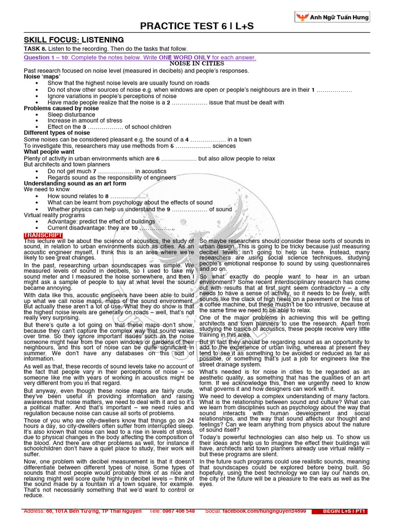 1 Practice Test 6 Ls Revised Task 8 | PDF