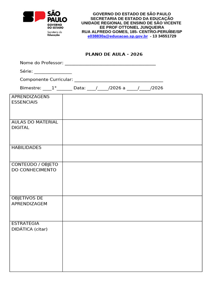 ATUALIZADO Plano de Aula 2026 | PDF