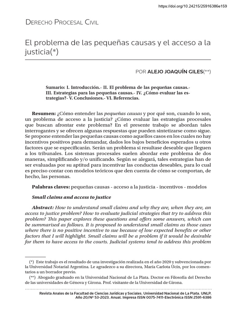 Giles - El Problema de Las Pequeñas Causas y El Acceso A La Justicia ...