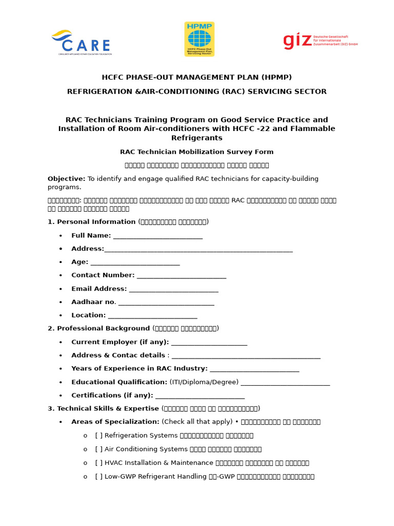 RAC Technician Mobilization Survey Formok (1) - 011001 | PDF
