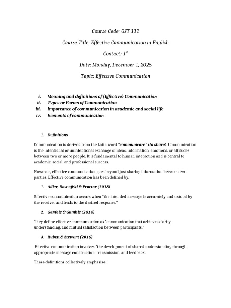 Effective Communication Complete Notes 070327 | PDF | Communication ...