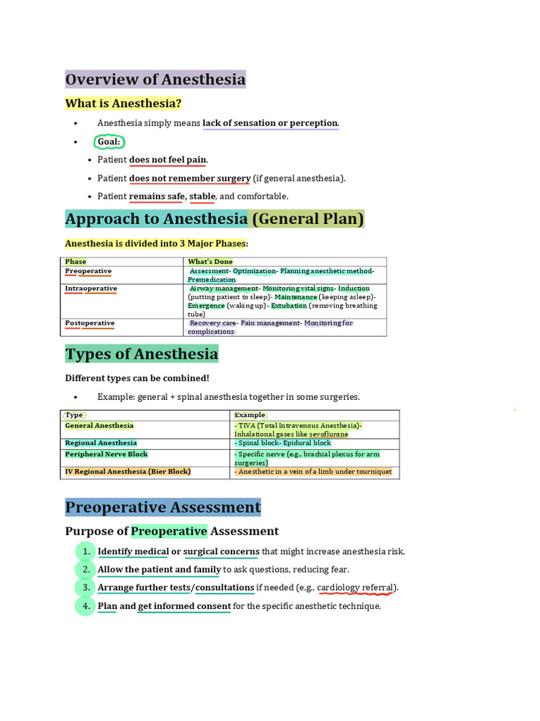 Overview of Anesthesia | PDF