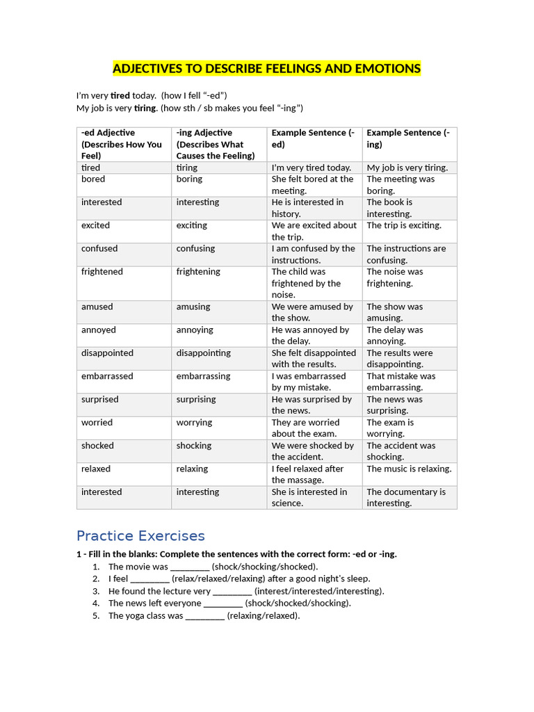 Adjectives To Describe Feelings and Emotions | PDF