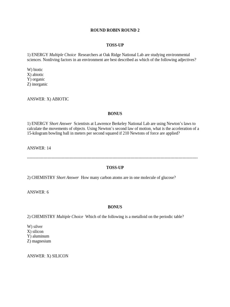 Round 2C - Science Bowl | PDF