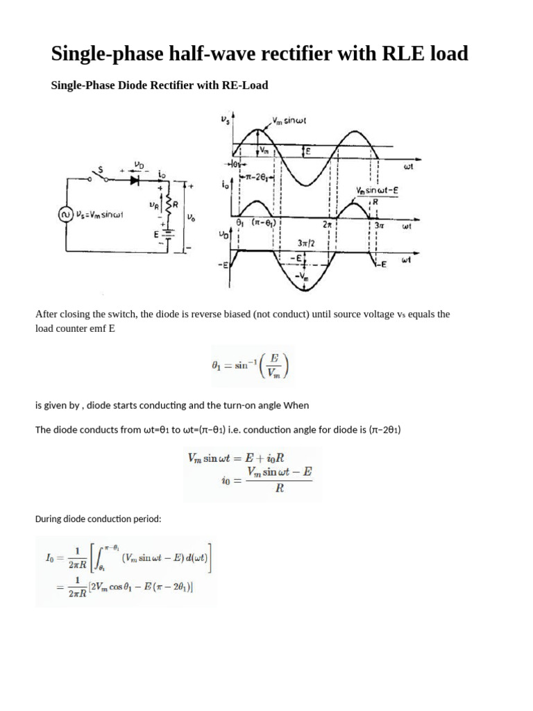 Single-Phase Half-Wave Rectifier With RLE Load 1 | PDF
