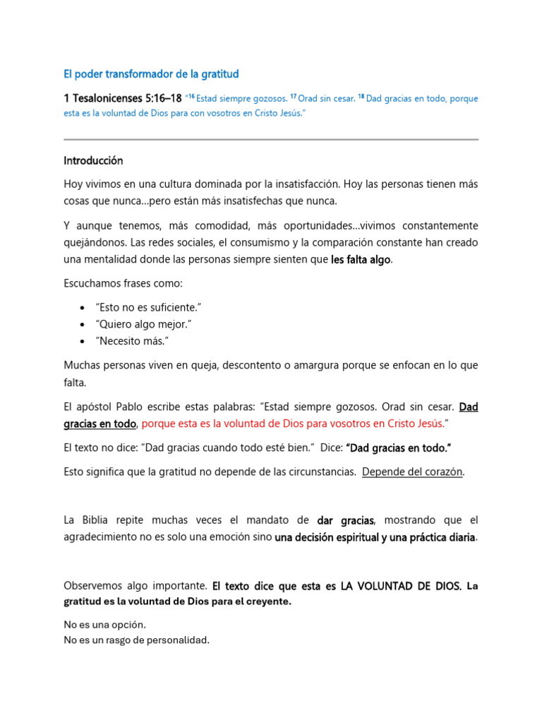 El Poder Transformador de La Gratitud | PDF | Gratitud | Dios