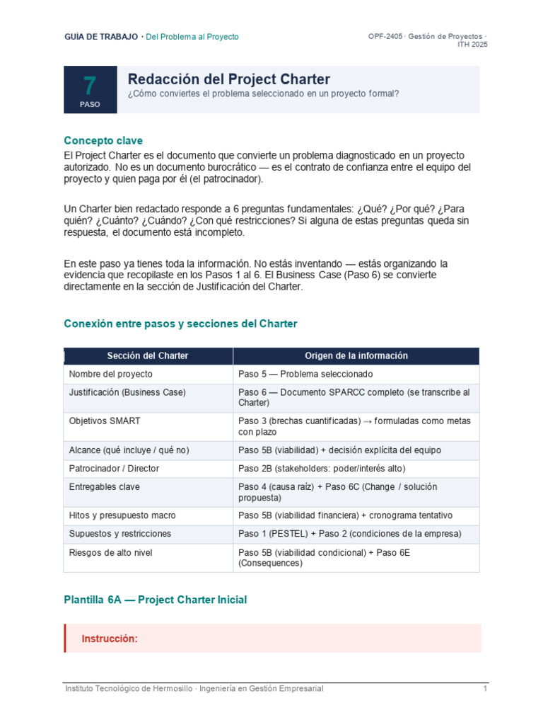 Redacción Del Project Charter Paso 7 | PDF