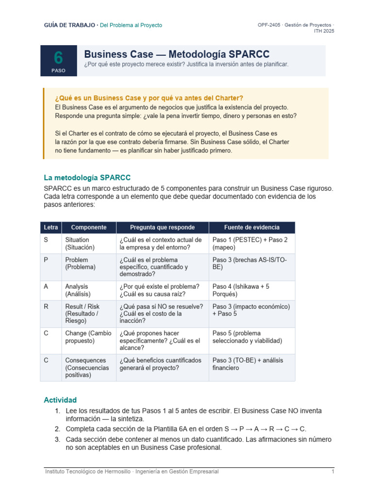 Business Case — Metodología SPARCC Paso 6 | PDF | Business | Economias