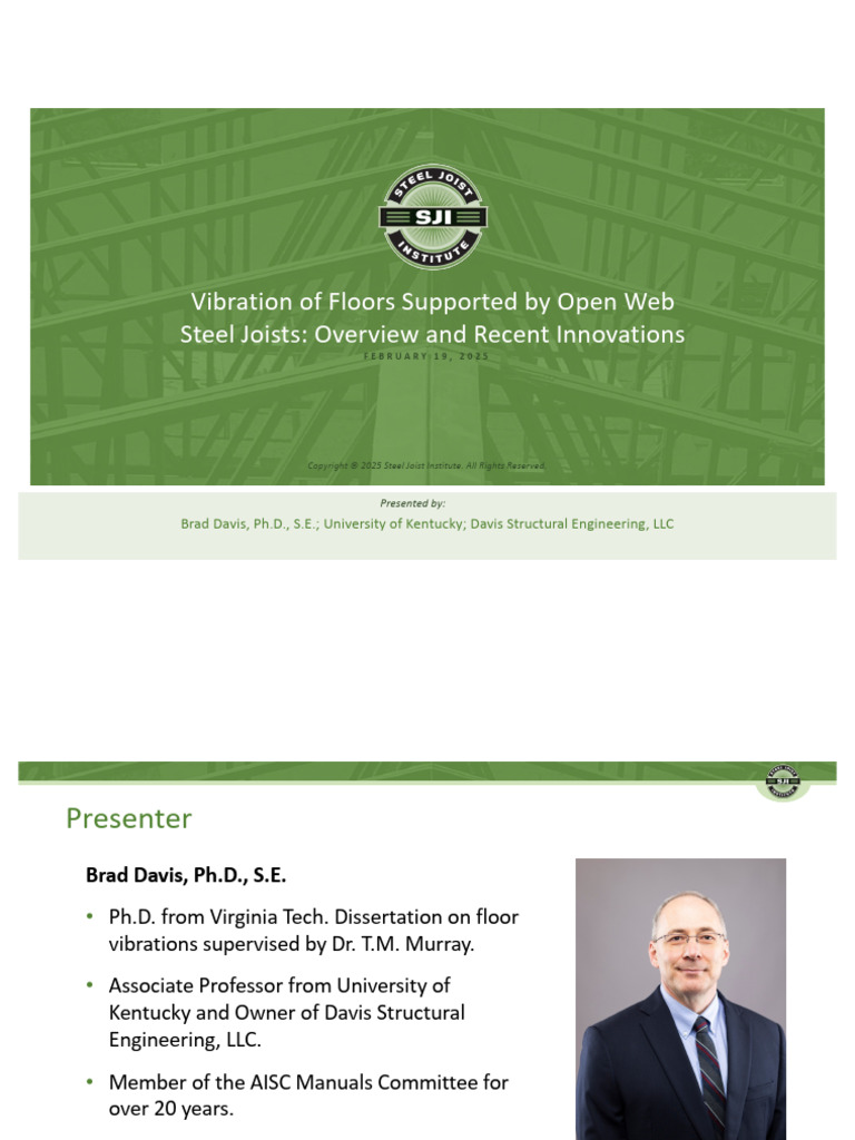 SJI Floor Vibration Webinar FINAL 021925 1slide | PDF | Truss ...