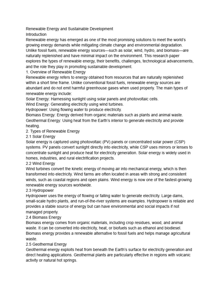 Renewable Energy and Sustainable Development | PDF