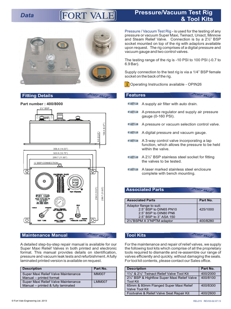 Pressure Vacuum Test Rig and Tool Kits | PDF | Valve | Plumbing