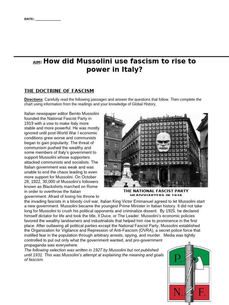 How Did Mussolini Use Fascism To Rise To Power in Italy?: The Doctrine ...