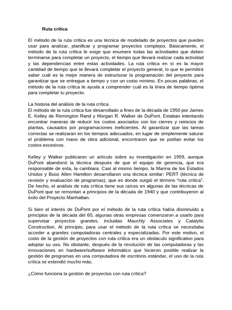 Ruta Crítica | PDF | Gestión de proyectos | Informática