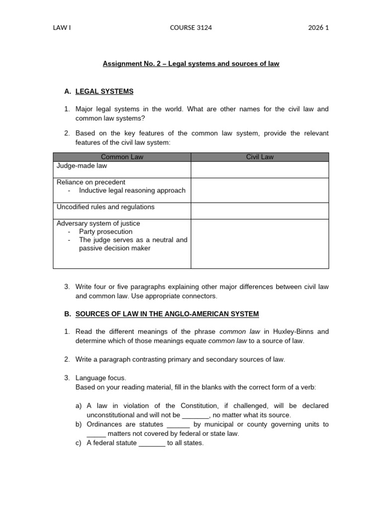 Assignment 2 - Legal Systems & Sources of Law | PDF