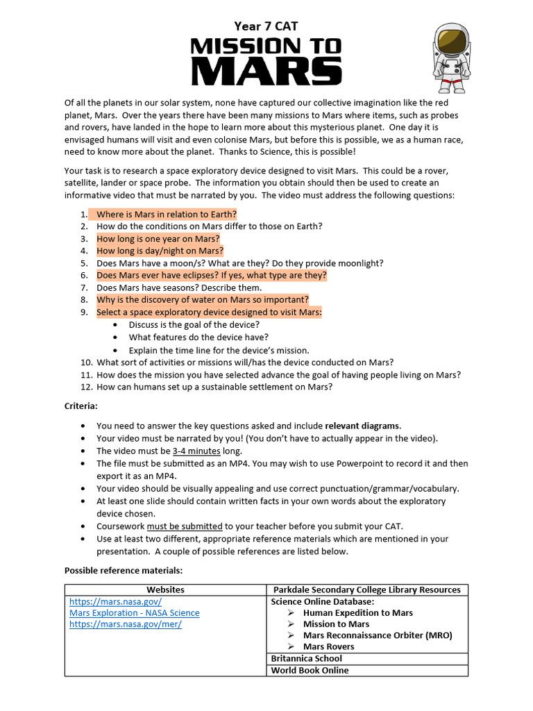 Year 7 Science - Space - CAT - 2024 | PDF