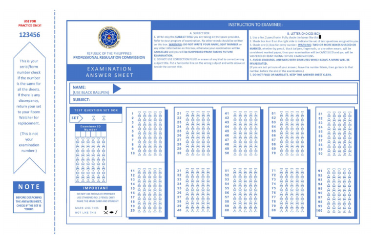 PRC Board Exam Answer Sheet | PDF