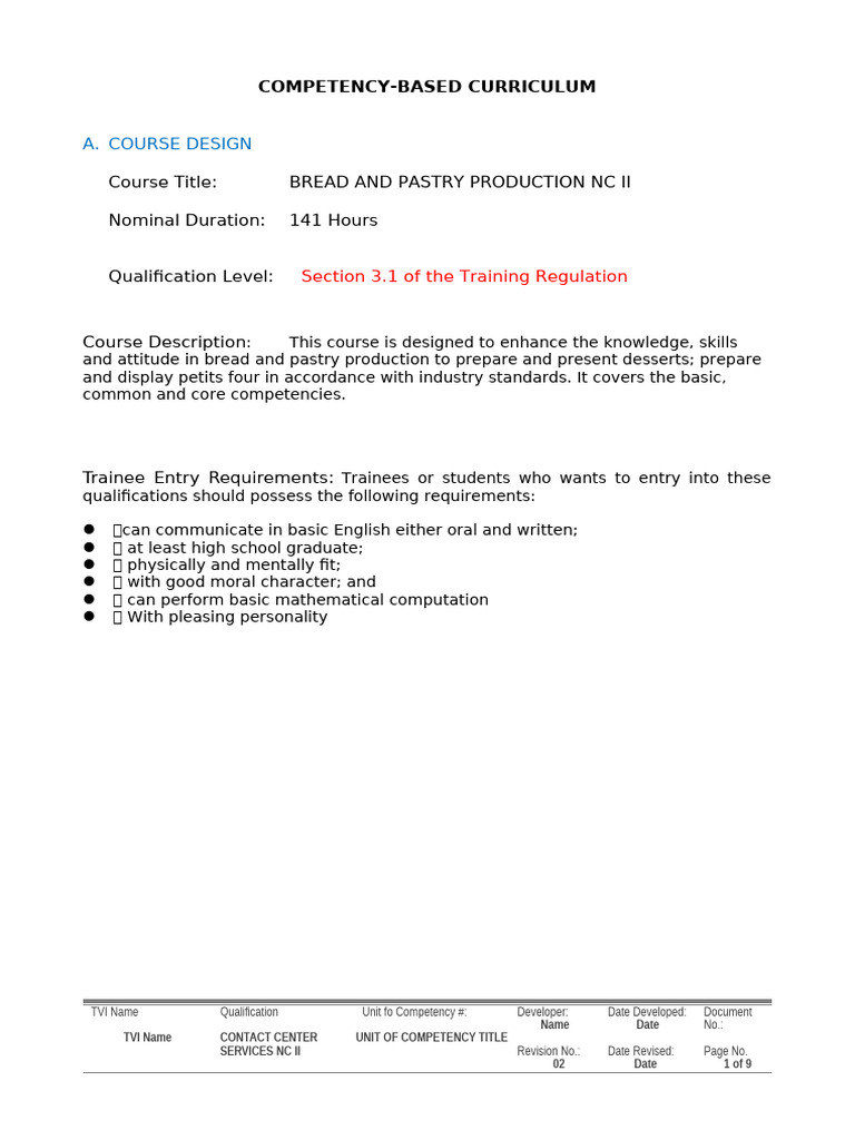 PTS - CBC (Course Design and Module of Instruction) | PDF
