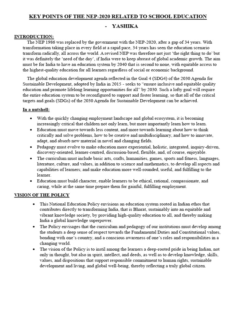 Summary of The Nep-2020 | PDF | Teachers | Educational Assessment