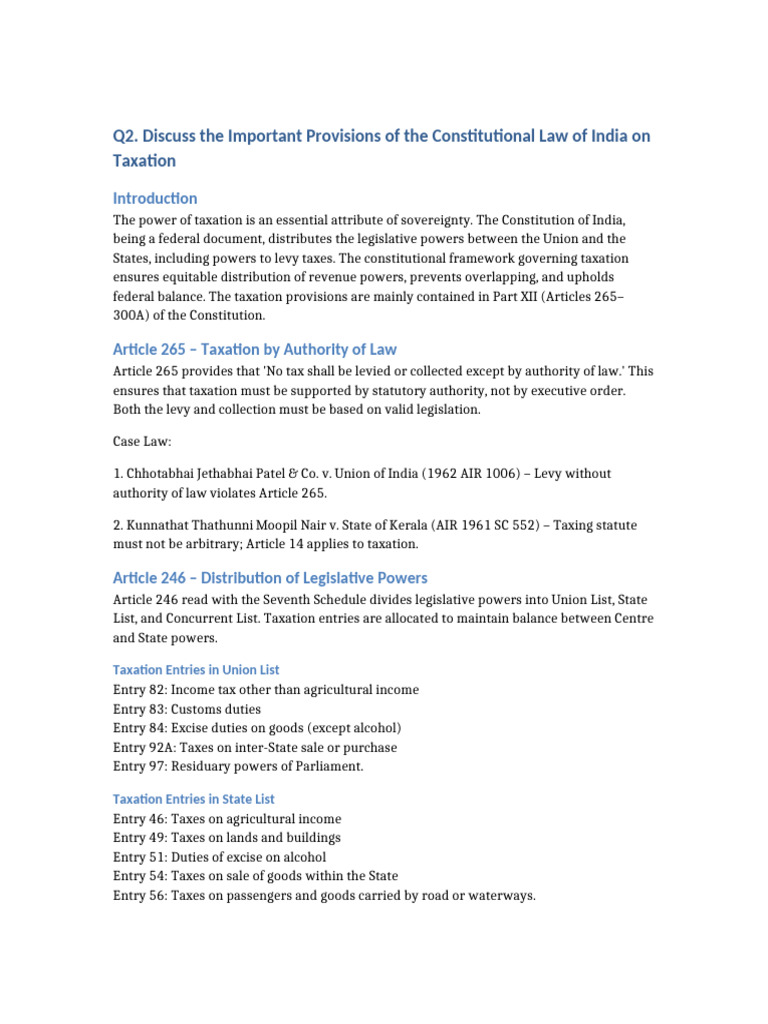 Taxation Q2 Constitutional Provisions | PDF | Taxes | Excise