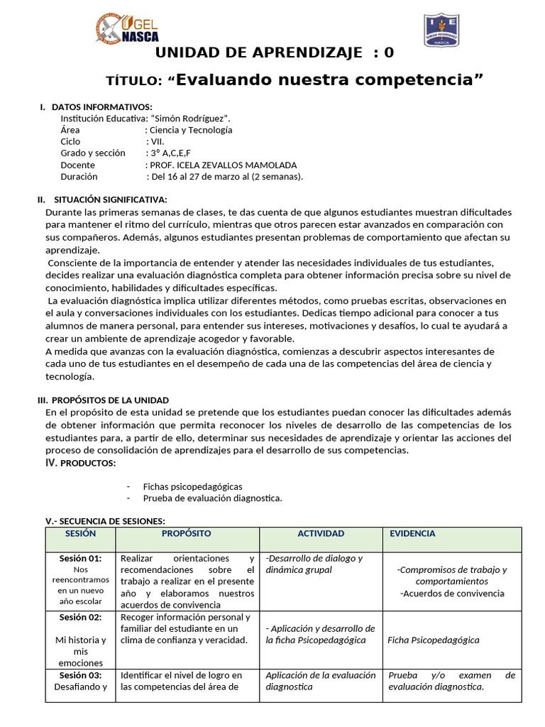 Unidad de Aprendizaje 0 de 3ro - 2026 SR | PDF