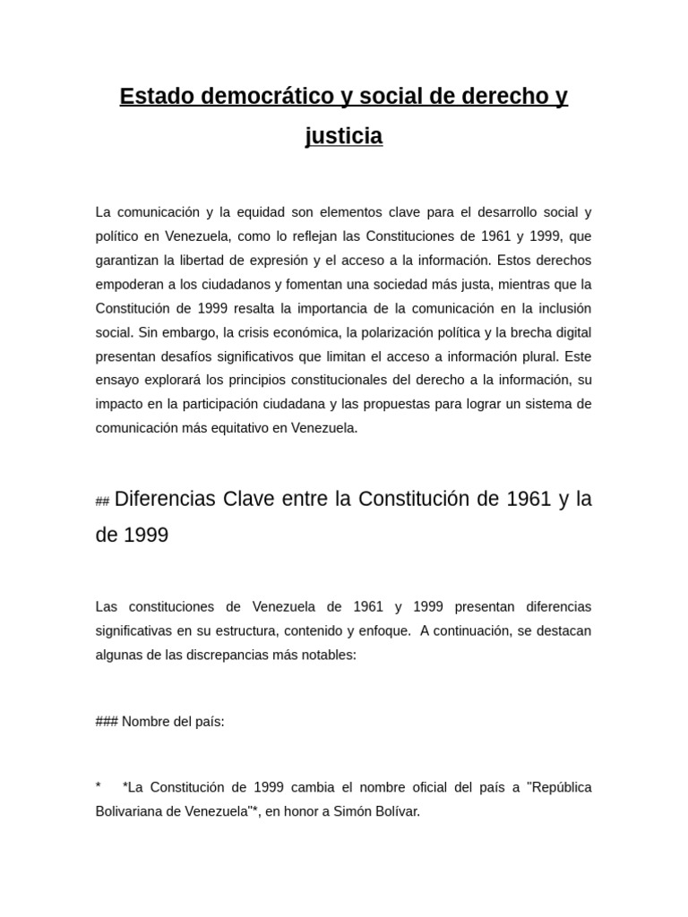 Estado Democrático y Social de Derecho y Justicia | PDF | Democracia ...