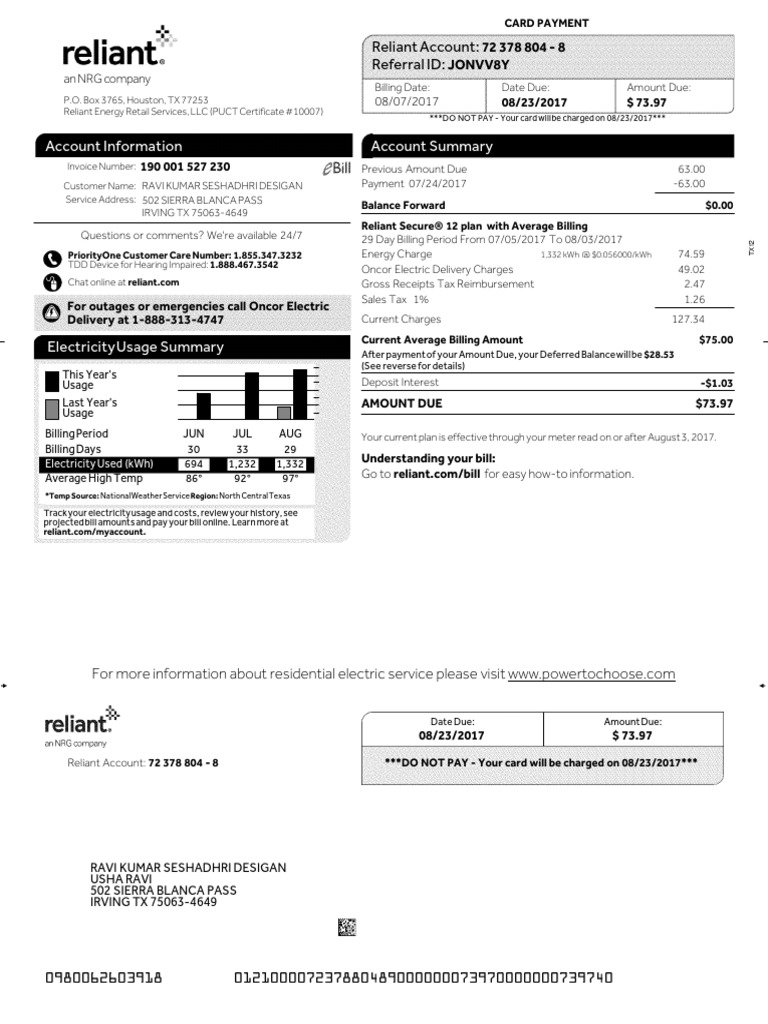 Reliant e Bill | PDF