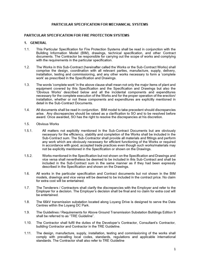 30 - Particular Specification For Mechanical System - B | PDF | Fire ...