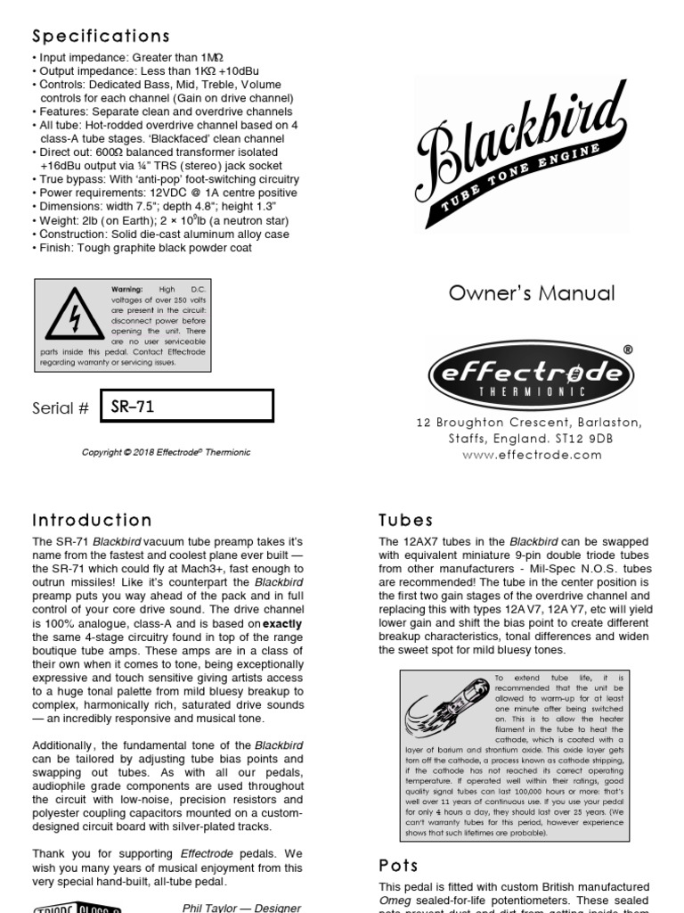 SR 71 Blackbird Owners Manual Feb2018 | PDF | Amplifier | Vacuum Tube