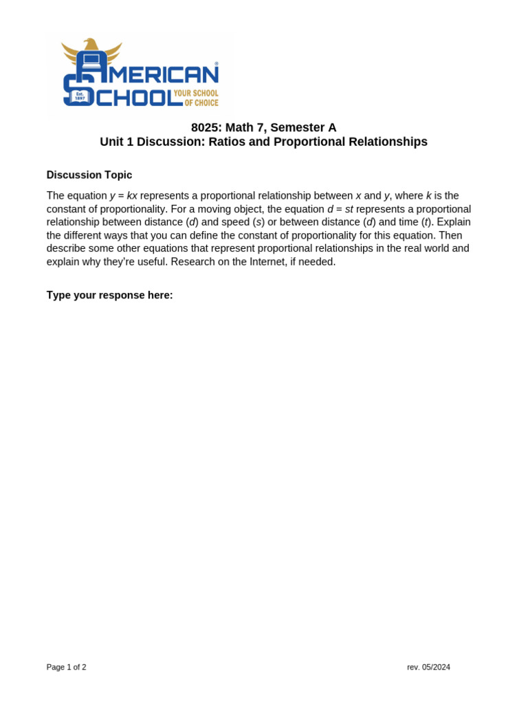 8025 Math 7 A - Unit 1 Discussion | PDF