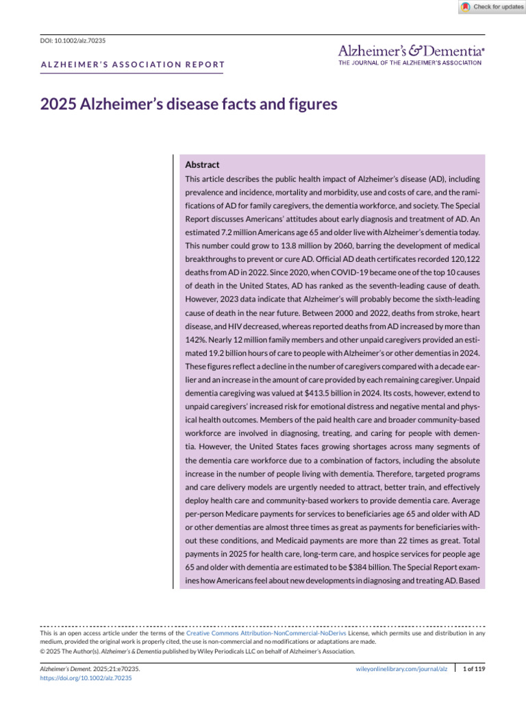 Alzheimer S Dementia - 2025 - 2025 Alzheimer S Disease Facts and ...