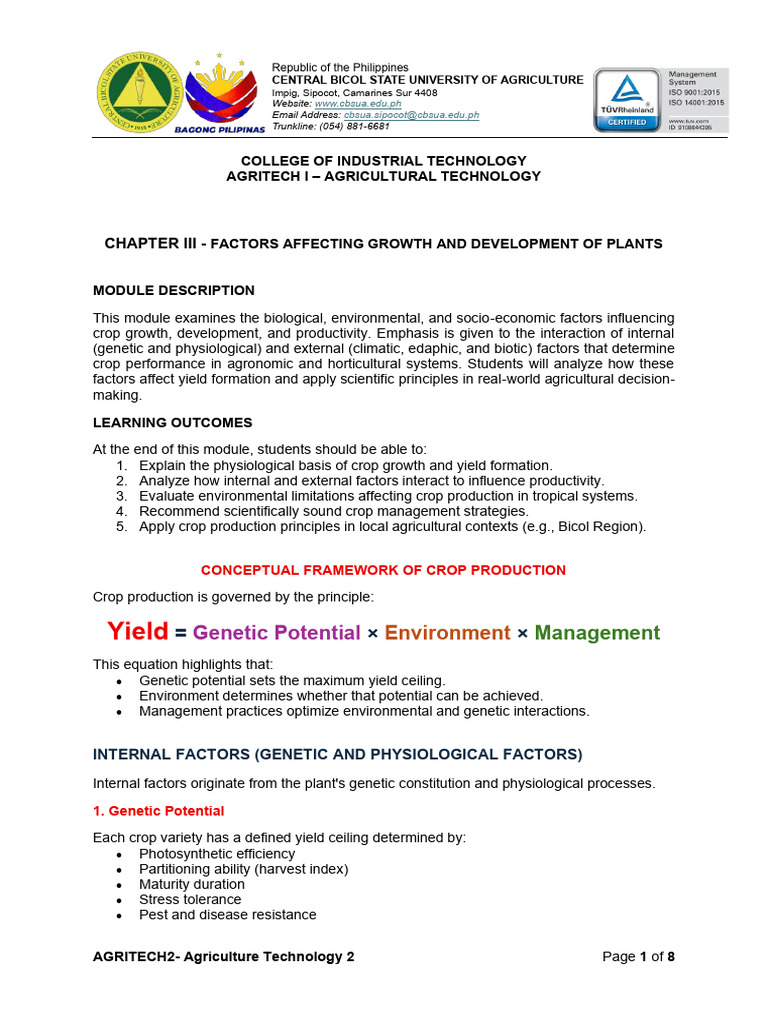 CHAPTER III Factors Affecting Growth and Development of Plants | PDF