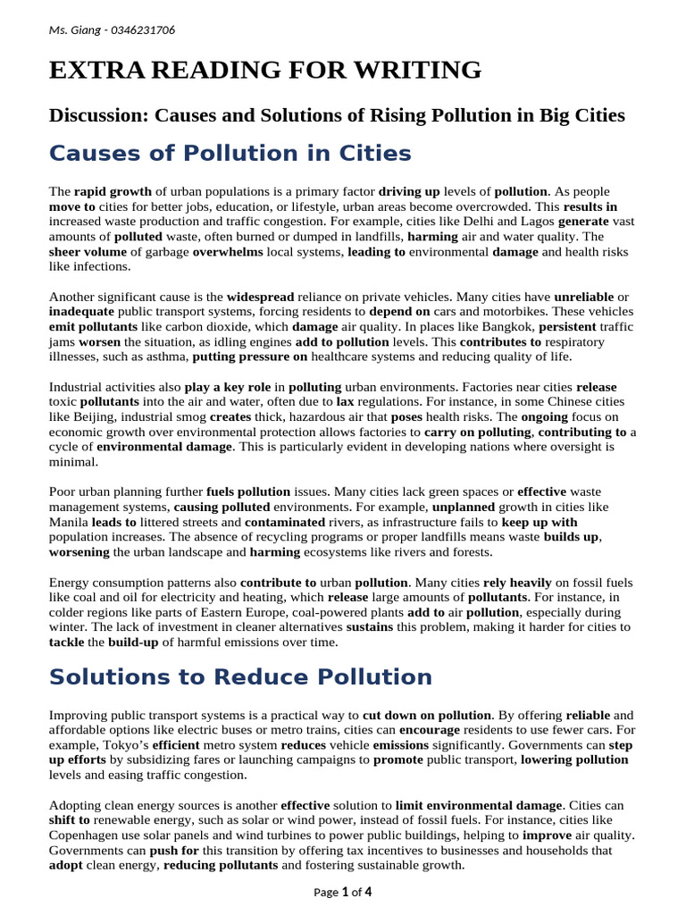 Extra Reading For Environment (Pollution) | PDF