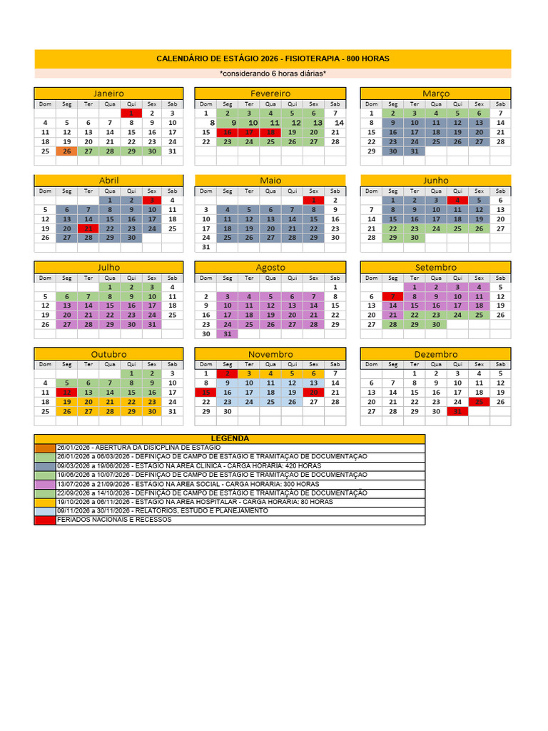 Calendarios Fisioterapia | PDF