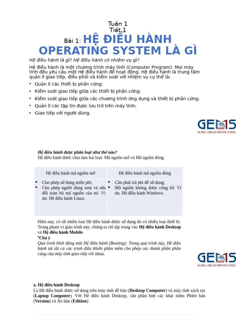 Bai 1 Hệ Điều Hanh Operating System La Gi | PDF