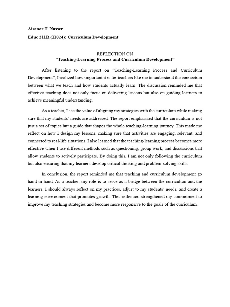Nasser's Reflection (Cur. Dev) 3 | PDF