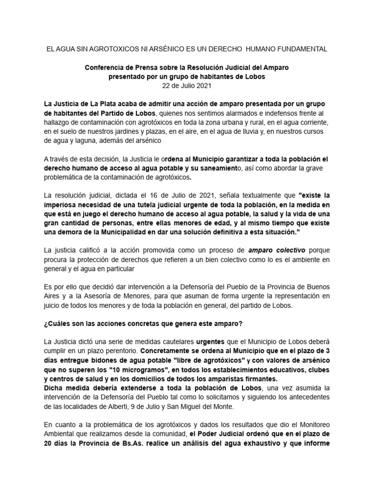 Amparo en Lobos - Comunicado | PDF