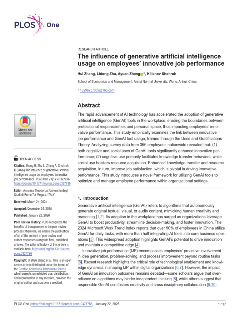 The Influence of Generative Artificial Intelligence Usage On Employees ...