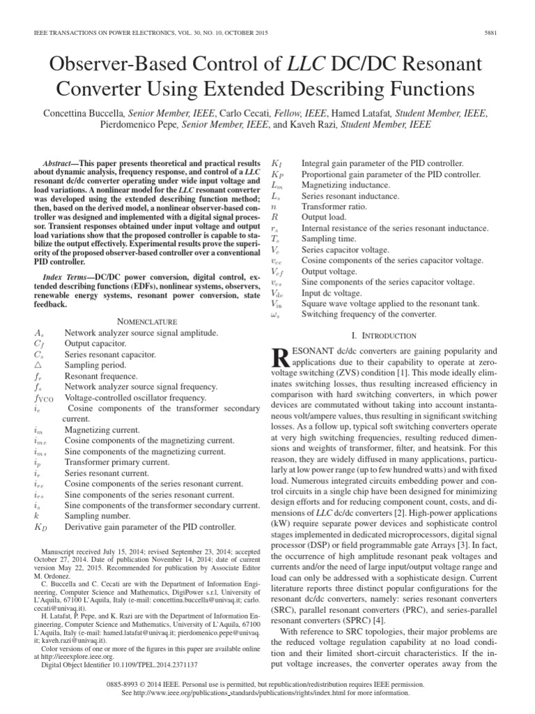 Observer-Based Control of LLC DC DC Resonant Converter Using Extended ...