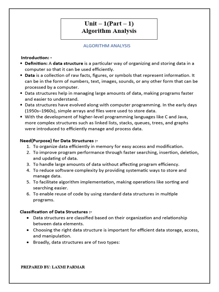 Data Structure UNIT 1 | PDF