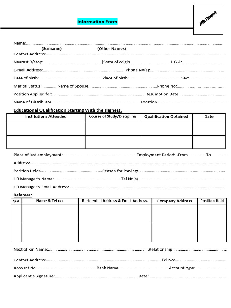Information Form - Sales Reps | PDF