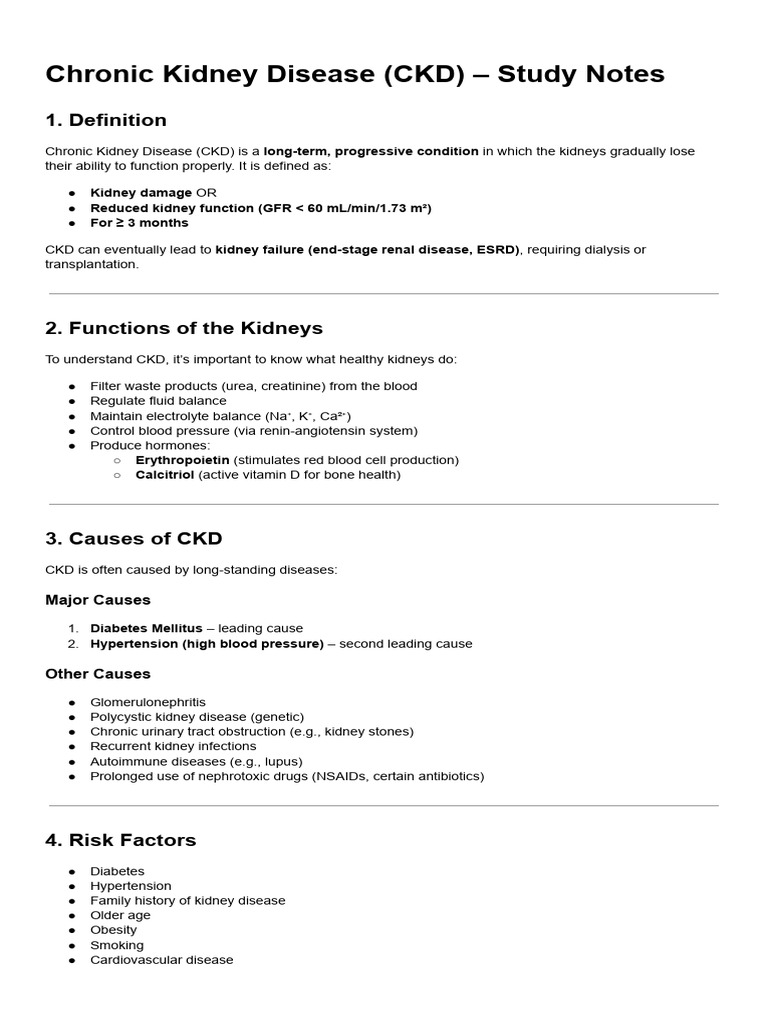 Chronic Kidney Disease - Study Notes | PDF