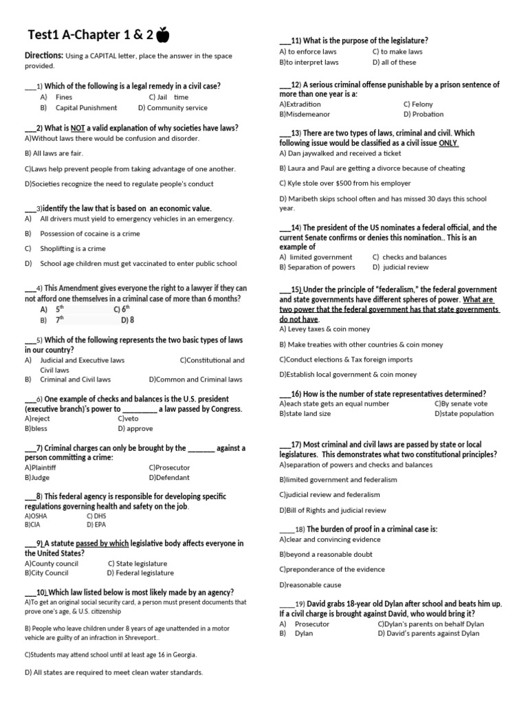 Test 1 - Chapter 1 & 2 | PDF
