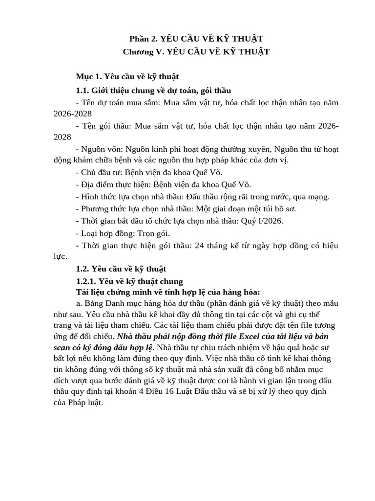 Chuong V. Yeu Cau Ky Thuat | PDF